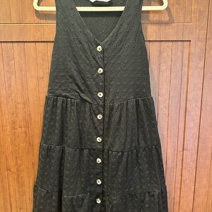 Sonoma Black Midi Dress with Button Detail